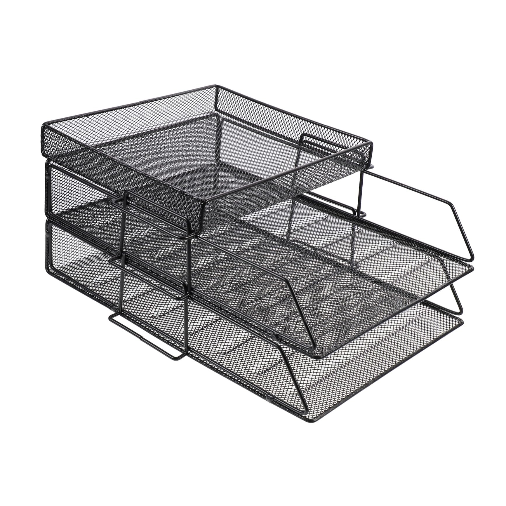 Veemoon Organisateur de Documents de Bureau Maille Creuse en Métal Noir, Étagère de Rangement pour Dossiers à 2 Niveaux pour Bureaux et Étagères