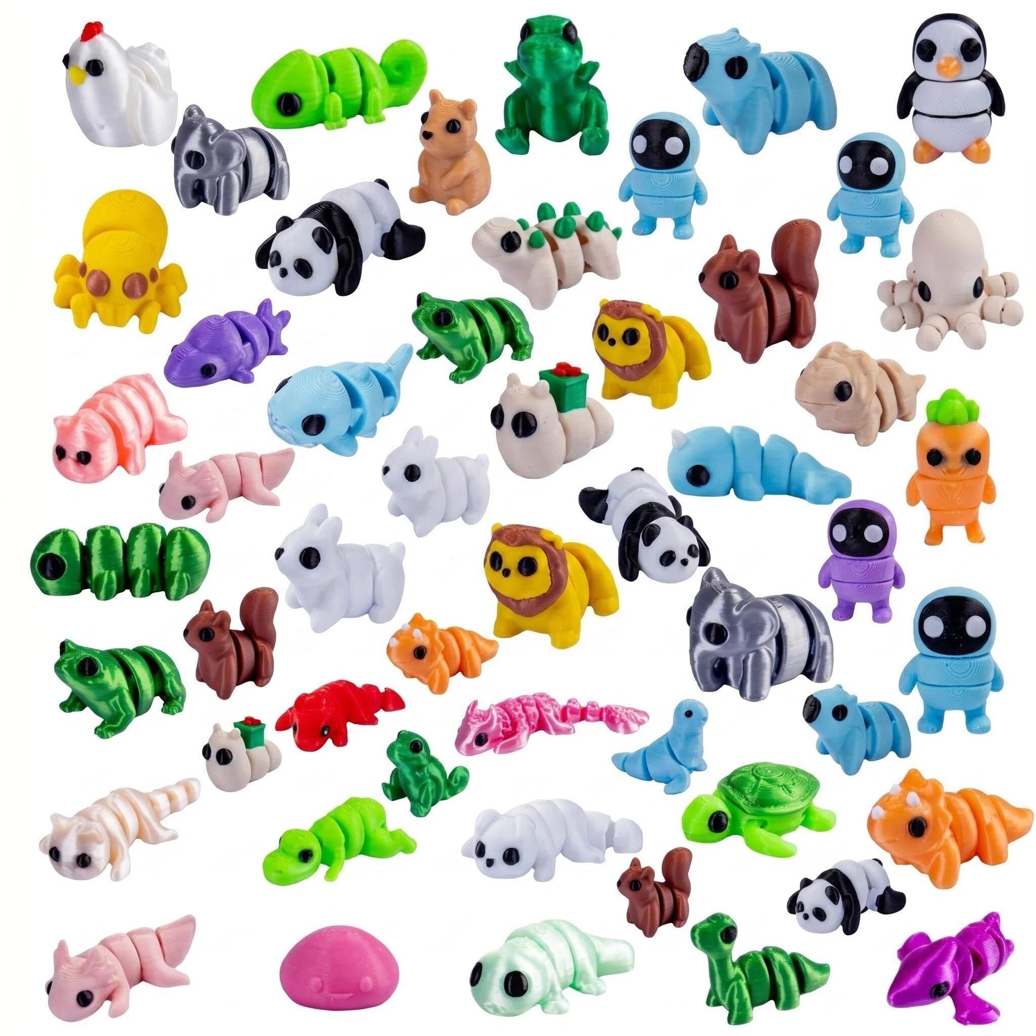 Mtbricey 50 Pcs Mini 3D Printed Animal Figurines Random Assorted Mini Desk Toys for Party Favor Gifts Classroom Student Prizes, Easter Basket Stuffers & Goodie Bag Fillers (50pcs)
