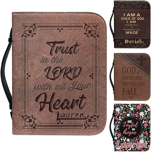 Funda personalizable para la Biblia con nombre de piel sintética con diseño de flor de cerezo, bolsa de transporte para biblioteca de iglesia,