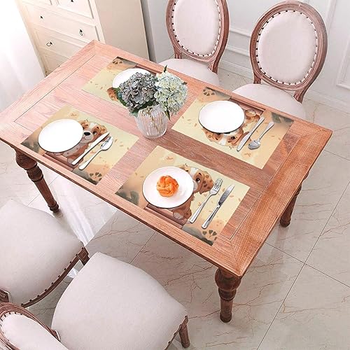Miniatura 4 de 6 PCS PVC Placemats Set Place Mats Cartoon Dog Non-Slip Weave Place Mats 12" x 18" Farmhouse Durable Table Mat Set for Family Dinners Wedding Parties