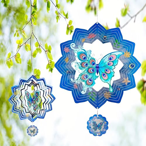 Fennoral Molinillos de viento de mariposa para decoración de jardín, adornos de mariposa de metal 3D para decoración de jardín, decoración de jardín