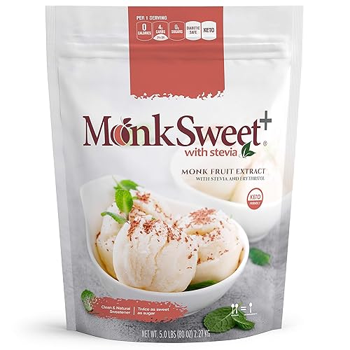 MonkSweet Plus - Bolsa de 5 libras - Monk Fruit Stevia Erythritol Blend NonGMO Low Carb Sweetener