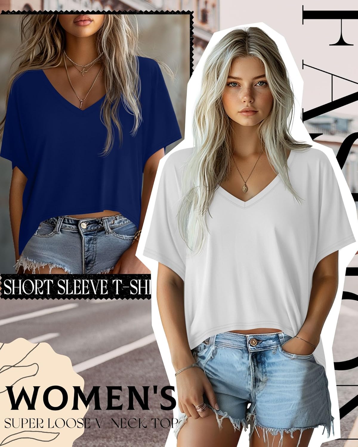 Huukeay 3 Pack Oversized T Shirts for Women Short Sleeve Crop Tops V Neck Irregular Hem Baggy Cropped Tees - Image 4