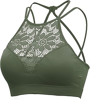 Sponsored Ad - Womens Every Day High Neck Lace Halter Cutout Bralette with Bra Pads Back Strap