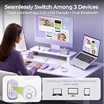 seenda MOU001 Bluetooth Wireless Mouse, 3-Device Connection (USB & Dual Bluetooth), Ergonomic Mouse for Laptop, Rechargeable Quiet Click Computer Mouse, 3-Level DPI for Windows, Mac Chromebook,Purple