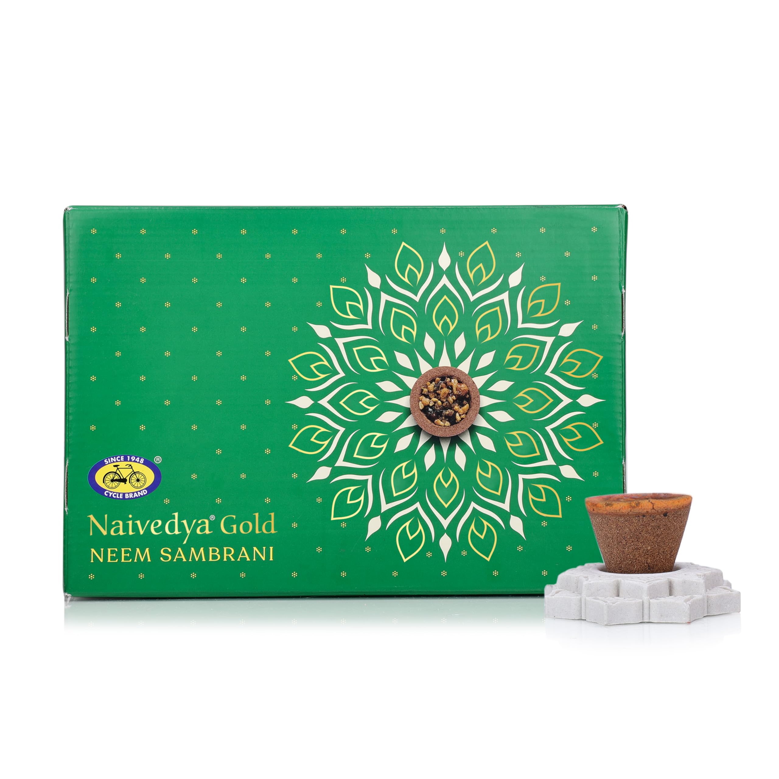 Cycle Pure Naivedya Gold Sambrani Dhoop Cups (Neem), 18 pcs with Holder | Charcoal-Free Havan Cups for Puja, Home & Festivals | Natural Guggal Dhoop for Rituals | Premium Dhoop Cones
