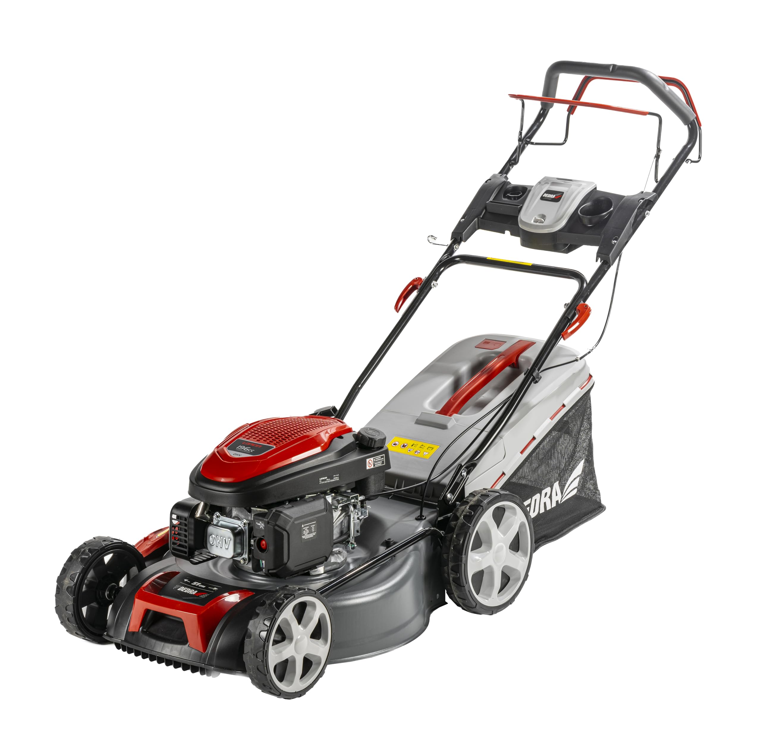 Garden DEDRA Tondeuse à Gazon à Essence avec Moteur 4,0 KW, Loncin 196 cm3, V200, 51 cm, Large Plage de Coupe, réglage Central de la Hauteur de Coupe, Fonction Mulching, Fonction de Nettoyage du