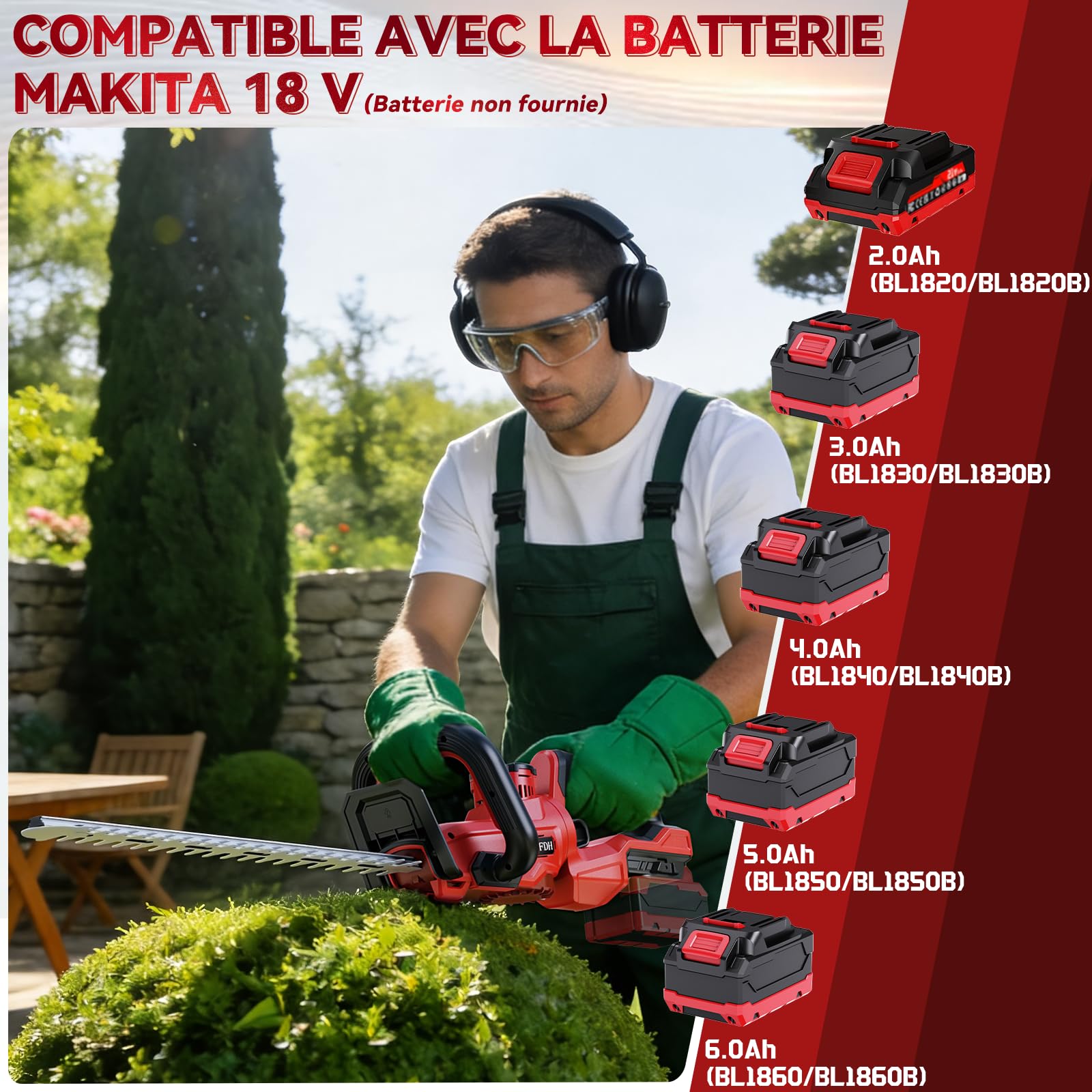 Taille Haie Batterie, pour Batteries Makita 18V, Taille-Haie Électrique