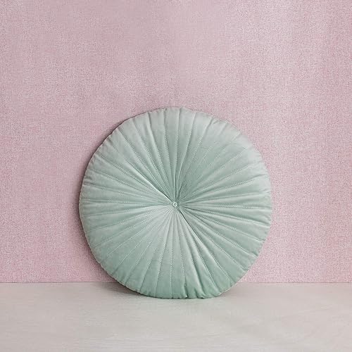 Miniatura 2 de Roslynwood Shelly Cojín redondo de terciopelo amarillo dorado sólido para silla, sofá, calabaza, cojín decorativo para el hogar, conchas marinas, 16