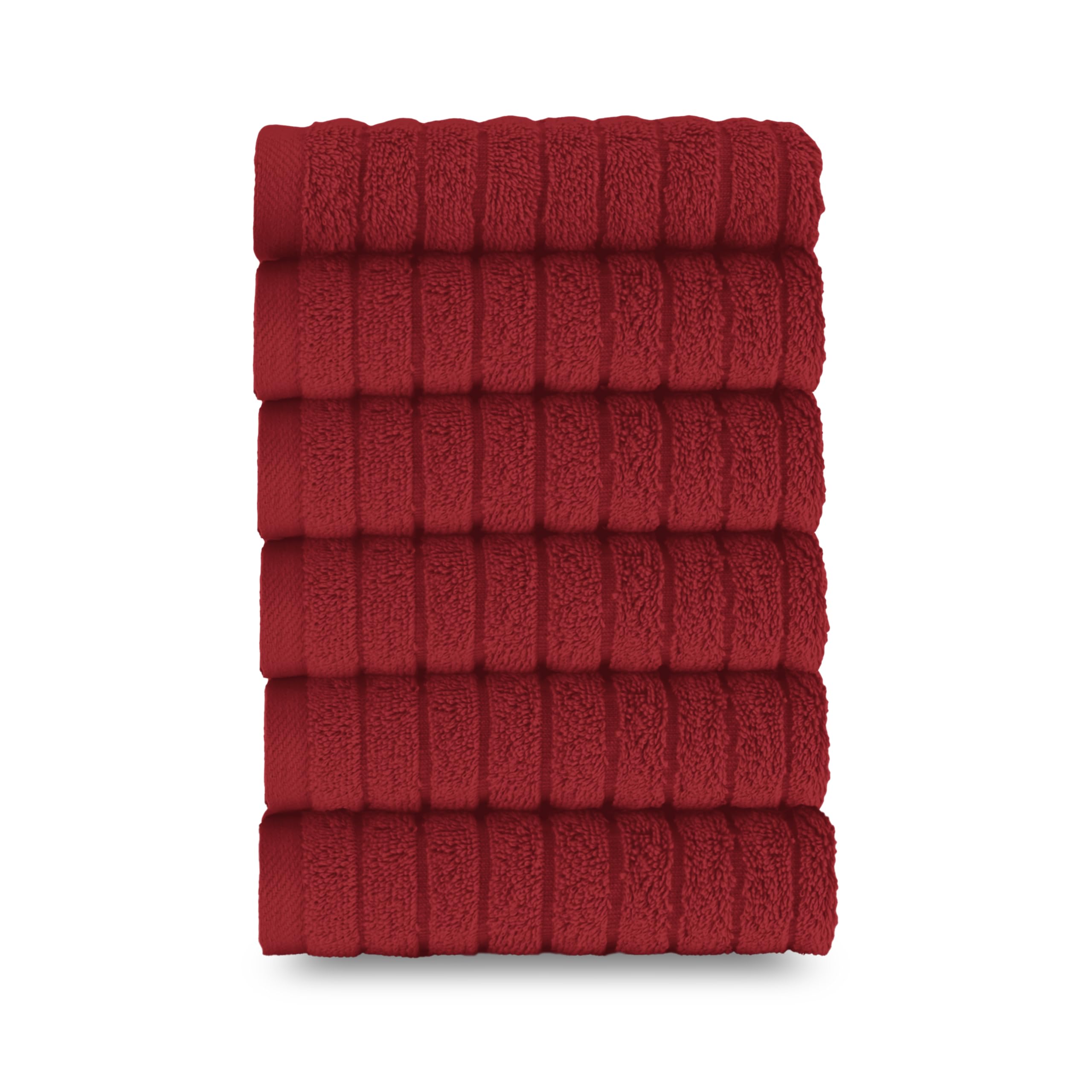 Elegant Comfort 100% Turkish Cotton Corduroy Ribbed Luxury Washcloths 6 Pack Soft 13 x 13 Inch - Higly Absorbent, Durable, Quick Dry, Spa Premium Hotel Quality for Bathroom or Travel, Burgundy