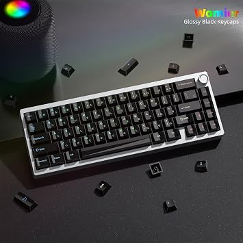 Womier Black Keycaps for Mechanical Keyboard, Ceramic Style Keycaps Set | Glossy Cherry Profile Custom Key caps with Color Character for 60 75 100% Mechanical Keyboards with Cherry MX Switches