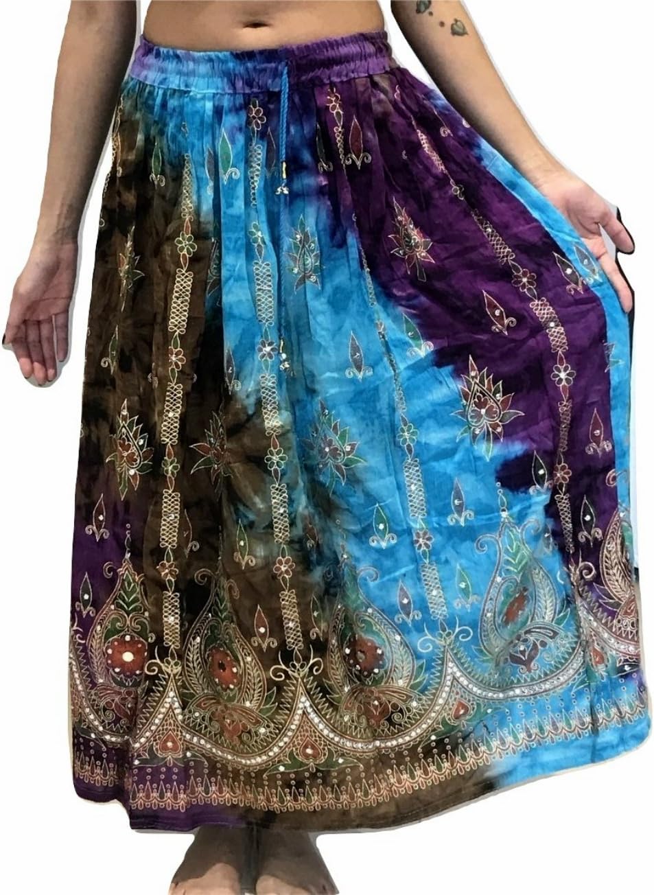 Women's Colourful Womans Ladies Indian Boho Hippie Gypsy Sequin Summer Sundress Maxi Belly Dance Skirt Medium 18