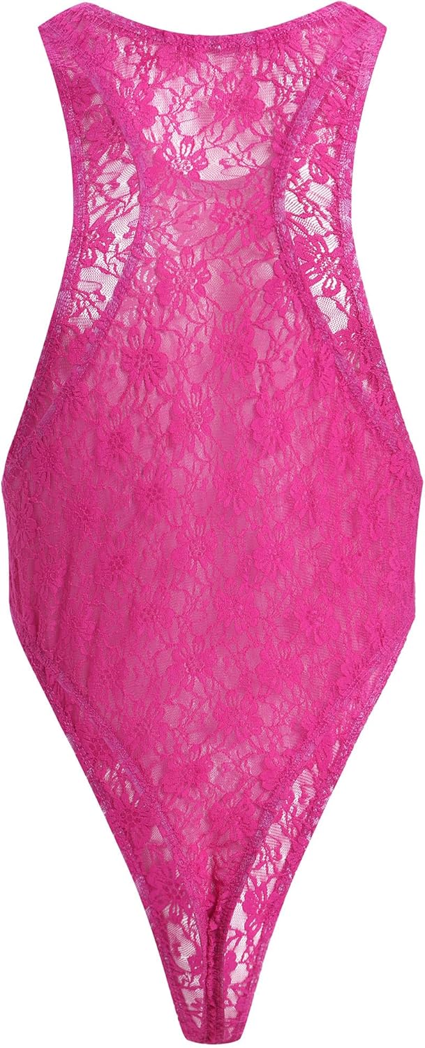 ABAFIP Men's Lace Bodysuit High Cut One Piece Leotard Sleeveless Racerback Sheer Lingerie Undershirts Top