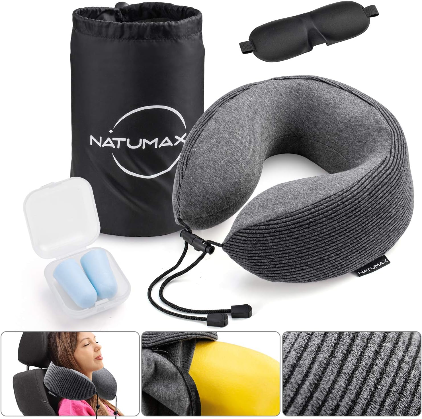 Travel Neck Pillow for Sleeping Air Planes, Breathable & Comfortable Memory Foam Travel Neck Pillow, U-Shaped Adjustable Airplane Car Flight Pillow, 360-Degree Head Support