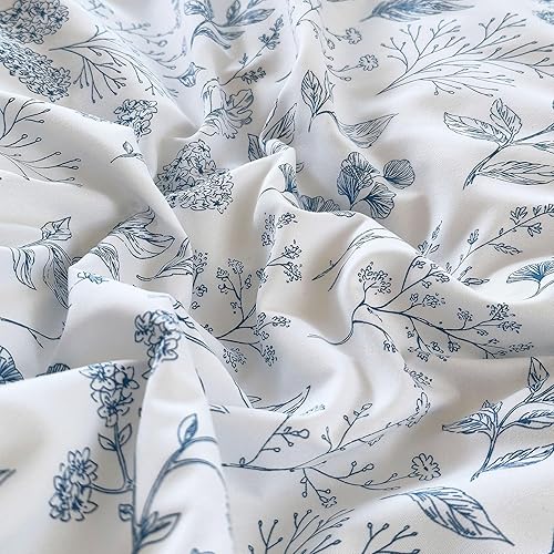 Miniatura 8 de EAVD Juego de edredón tamaño individual XL, juego de edredón floral azul de microfibra lavada suave, 1 edredón floral con 2 fundas de almohada,