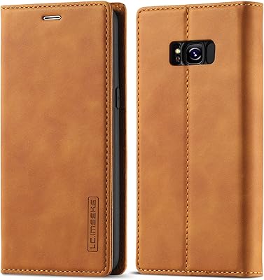 EYZUTAK Case for Samsung Galaxy S8, Vintage Classic Matte Leather Wallet Case Flip Notebook Style Cover with Magnetic Closure Kickstand Card Slots - Brown