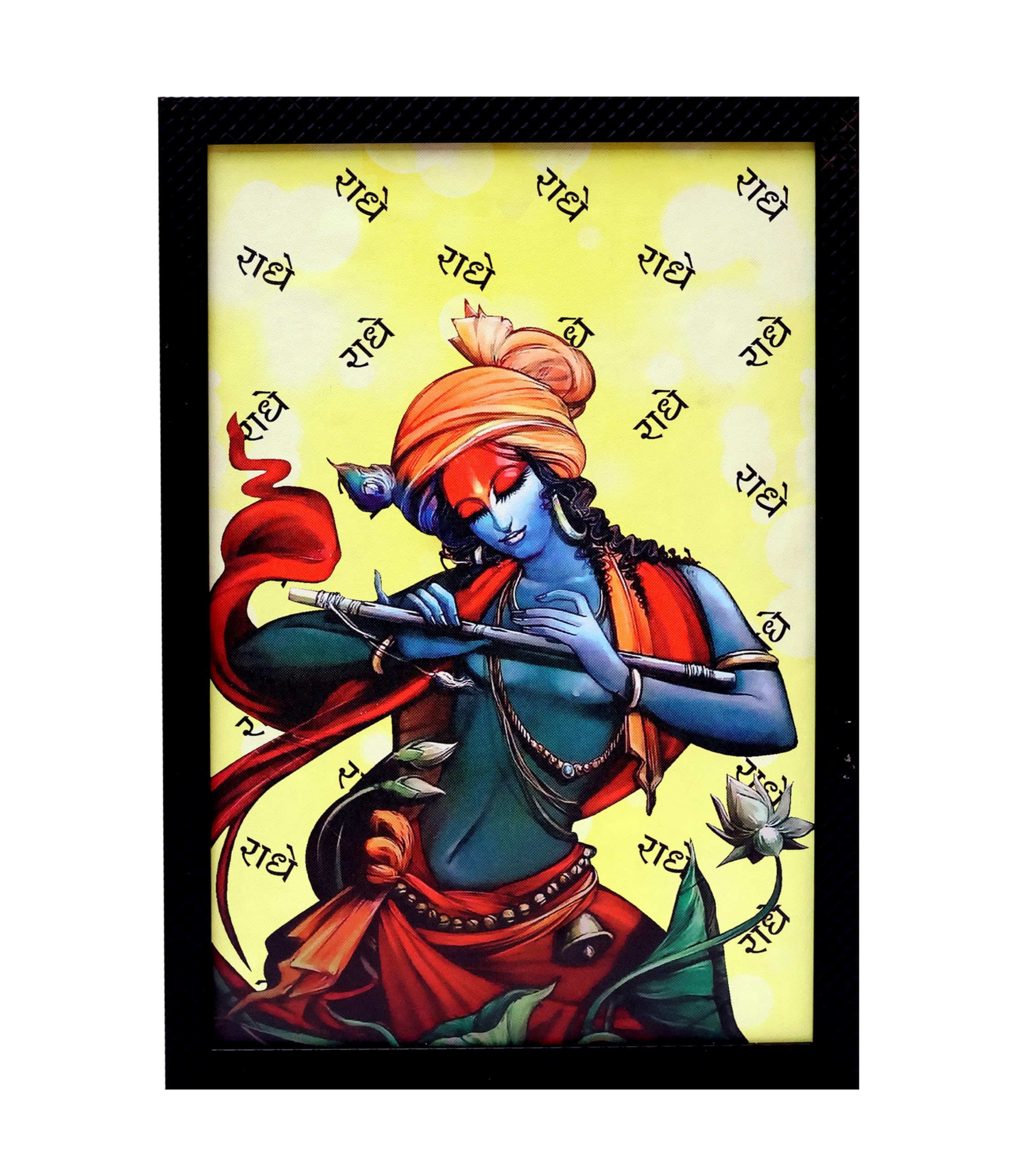 LYCUS God Krishna for Home Wall Hanging MDF Wooden Frame | Beautiful Wooden Frame for Living Room | God Posters and Prints | Canvas Prints India Religious Culture Work for Bedroom
