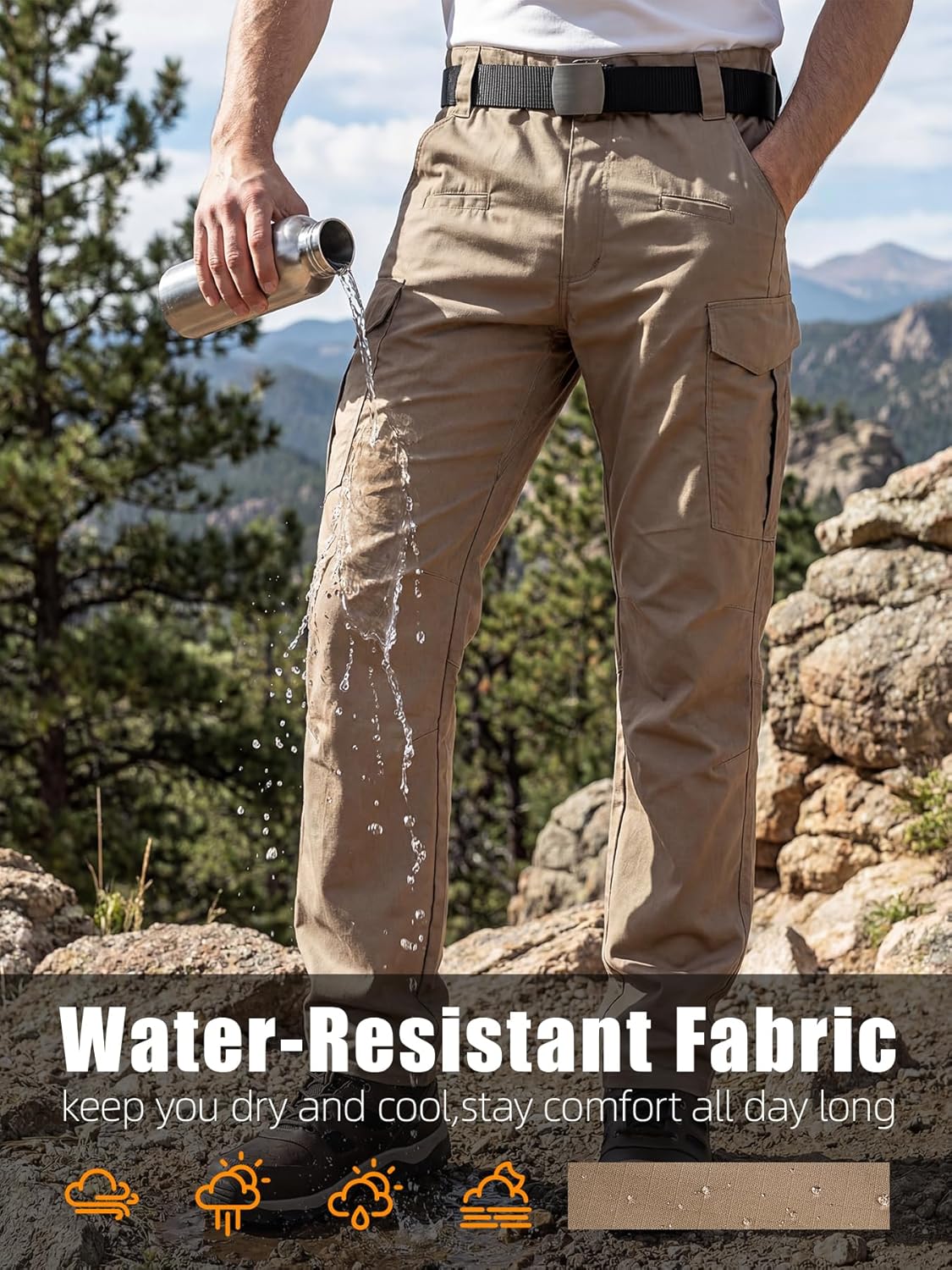 Men's Tactical Pants Ripstop Waterproof Cargo Work Pants 8 Pockets for Hiking Working Safari Construction