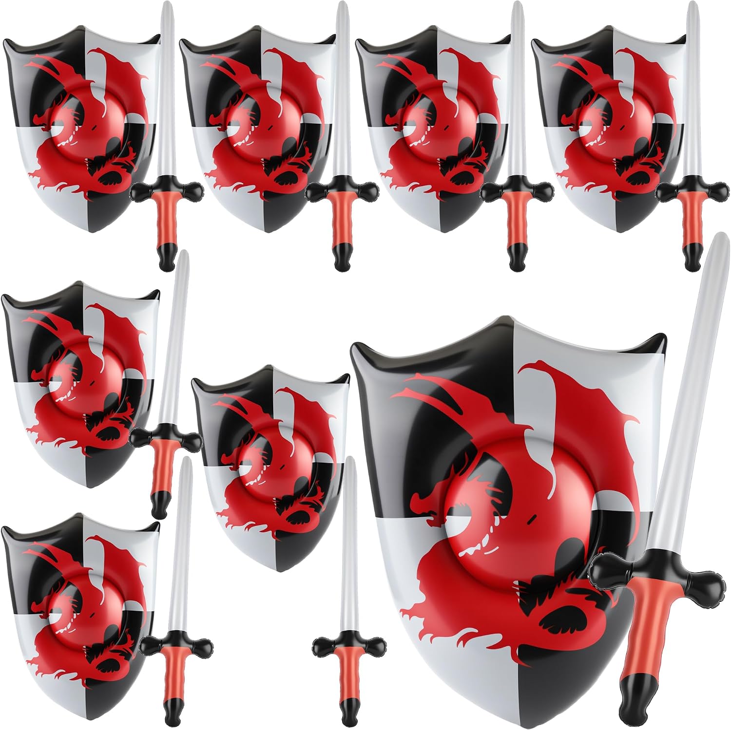 16 Pcs Inflatable Sword and Shield Knight Party Favors Set 8 Blow up Sword 8 Shield for Costume Cosplay