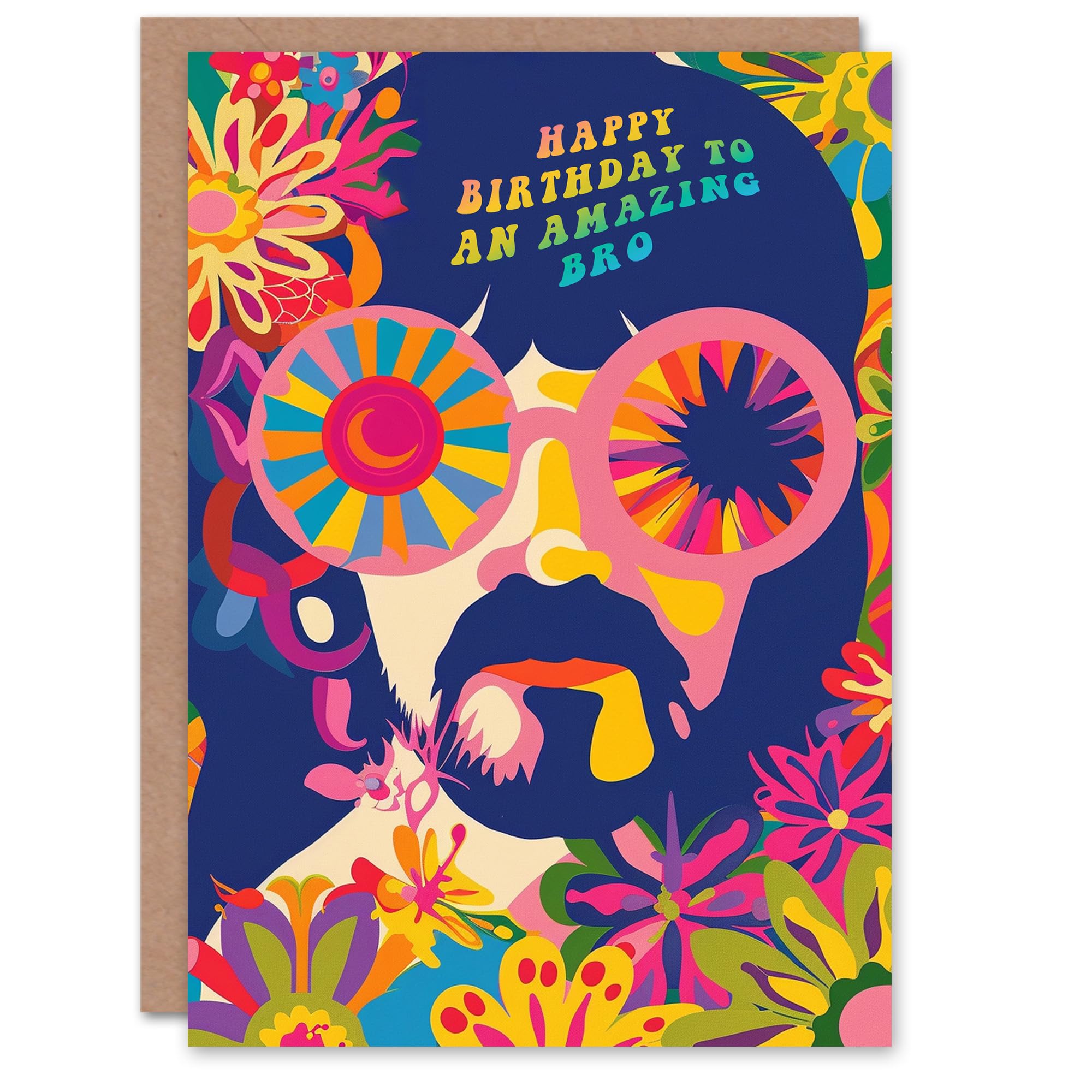 Artery8 Happy Birthday Card to an Amazing Bro Brother Hippy Flower Power Hippie 1960's Psychedelic Trippy