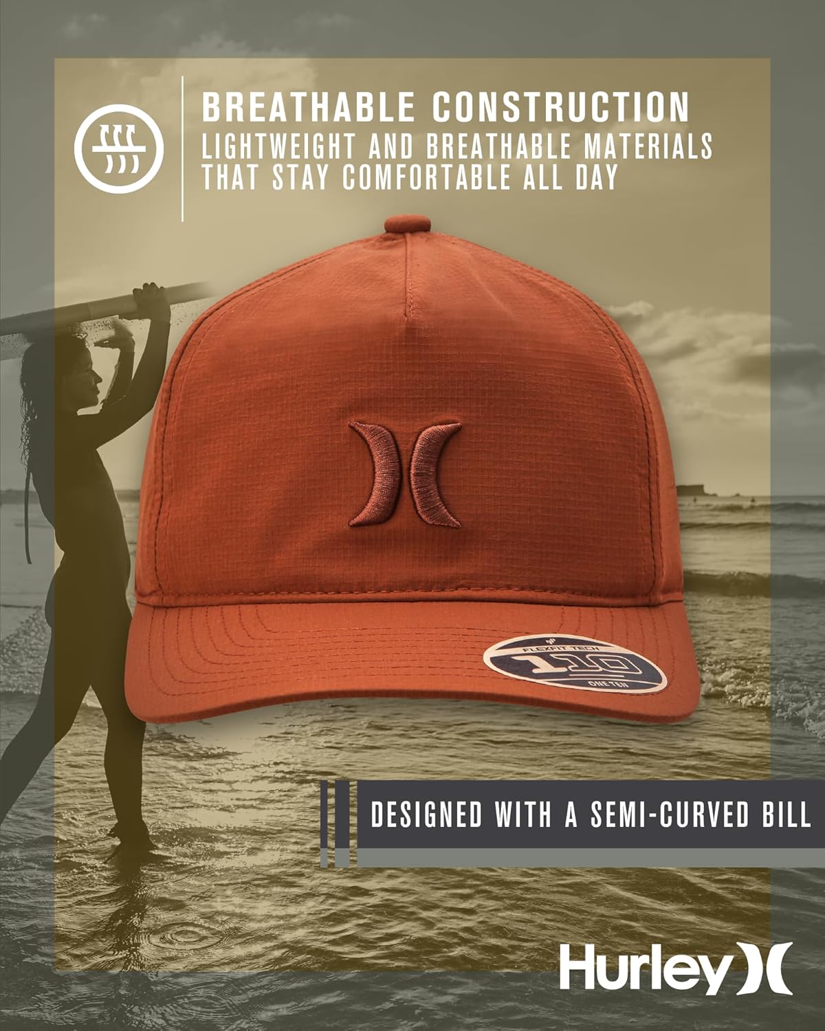 Hurley Men's Baseball Cap - Lightweight Moisture-Wicking Snap-Back Curved Bill Fitted Baseball Hats for Men - Image 4