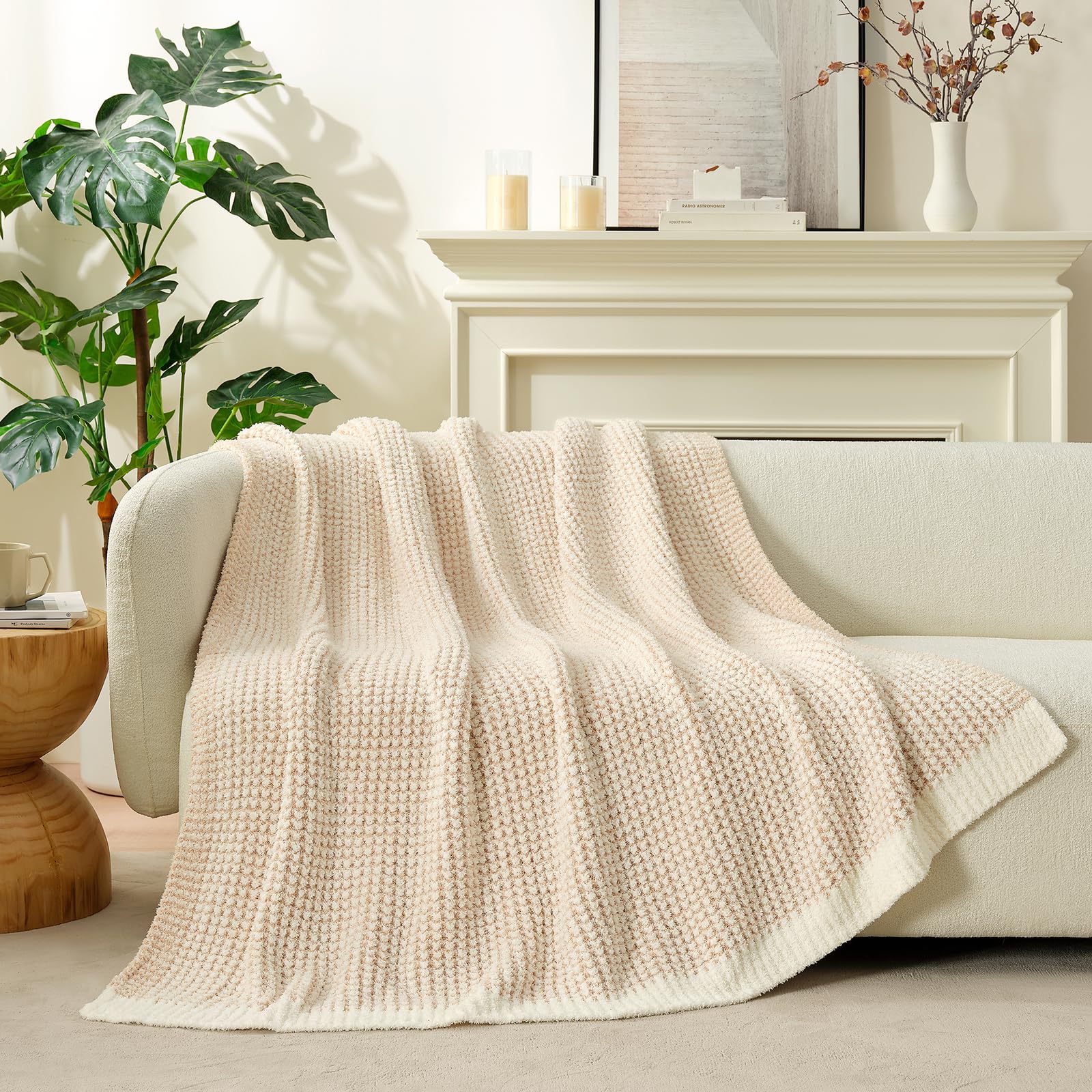 Snuggle Sac Manta de punto gofre naranja para sofá y cama de 60 x 80 pulgadas, manta reversible suave de microfibra mullida y acog