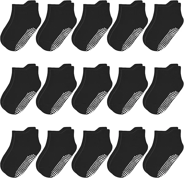 HYCLES 15 Pairs Toddler Socks, Kids Grip Socks for 6-12 Month 1-7 Years Non Slip Ankle Sock for Baby Boys Girls