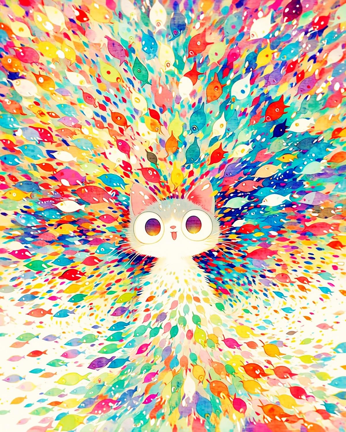 Liubaishi Multicolour Paint By Numbers For Adults, Rainbow Fish And Magical Cat, 40X50 Cm Acrylic Canvas Painting Kit With 3 Brushes
