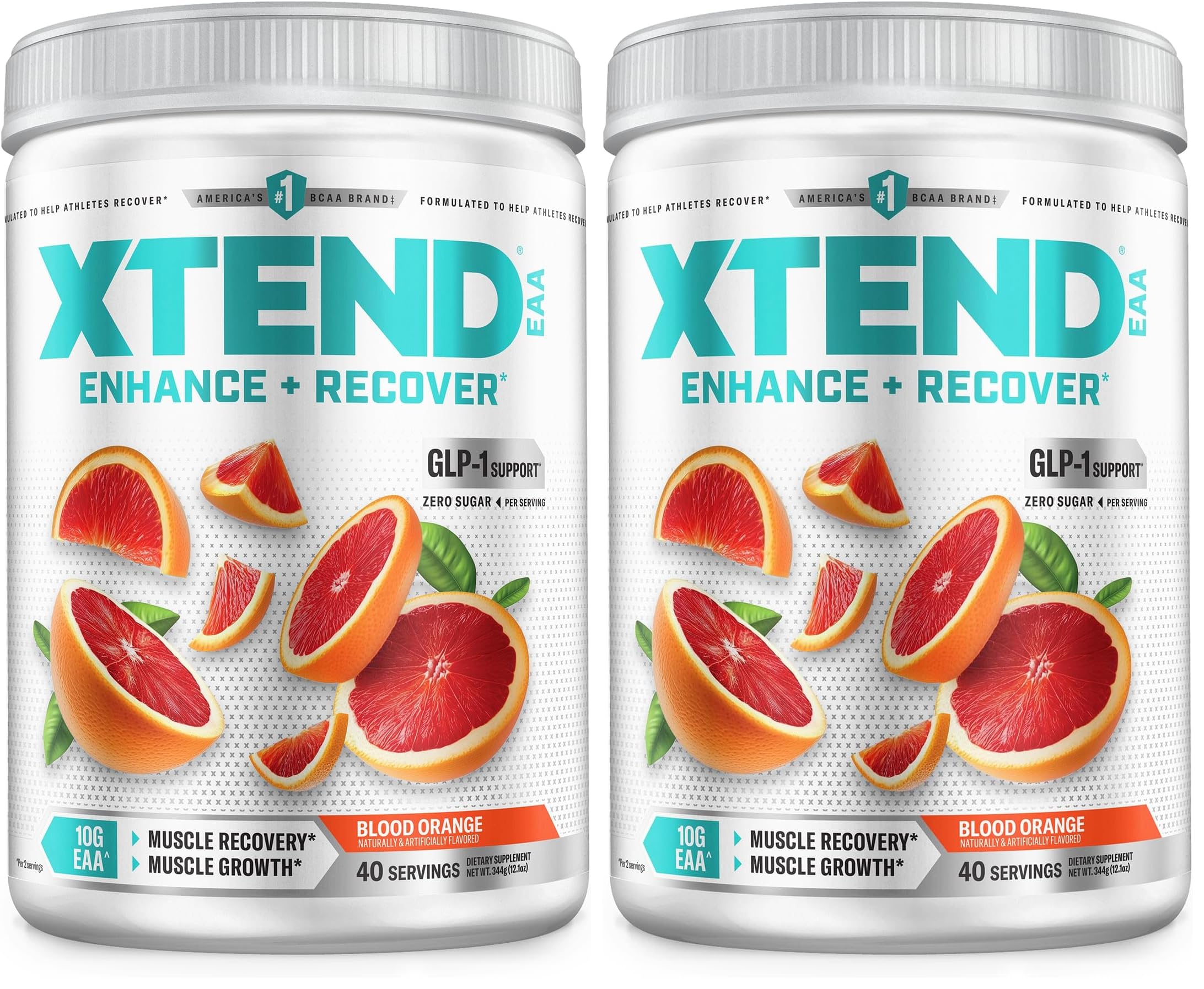 Xtend EAA + BCAA Powder for Muscle Recovery &amp; Lean Muscle Growth, 9 Essential Amino Acids for Intra Workout or Post Workout Recovery, 10g EAAs Per 2 Servings, Blood Orange 40 Servings (Pack of 2)