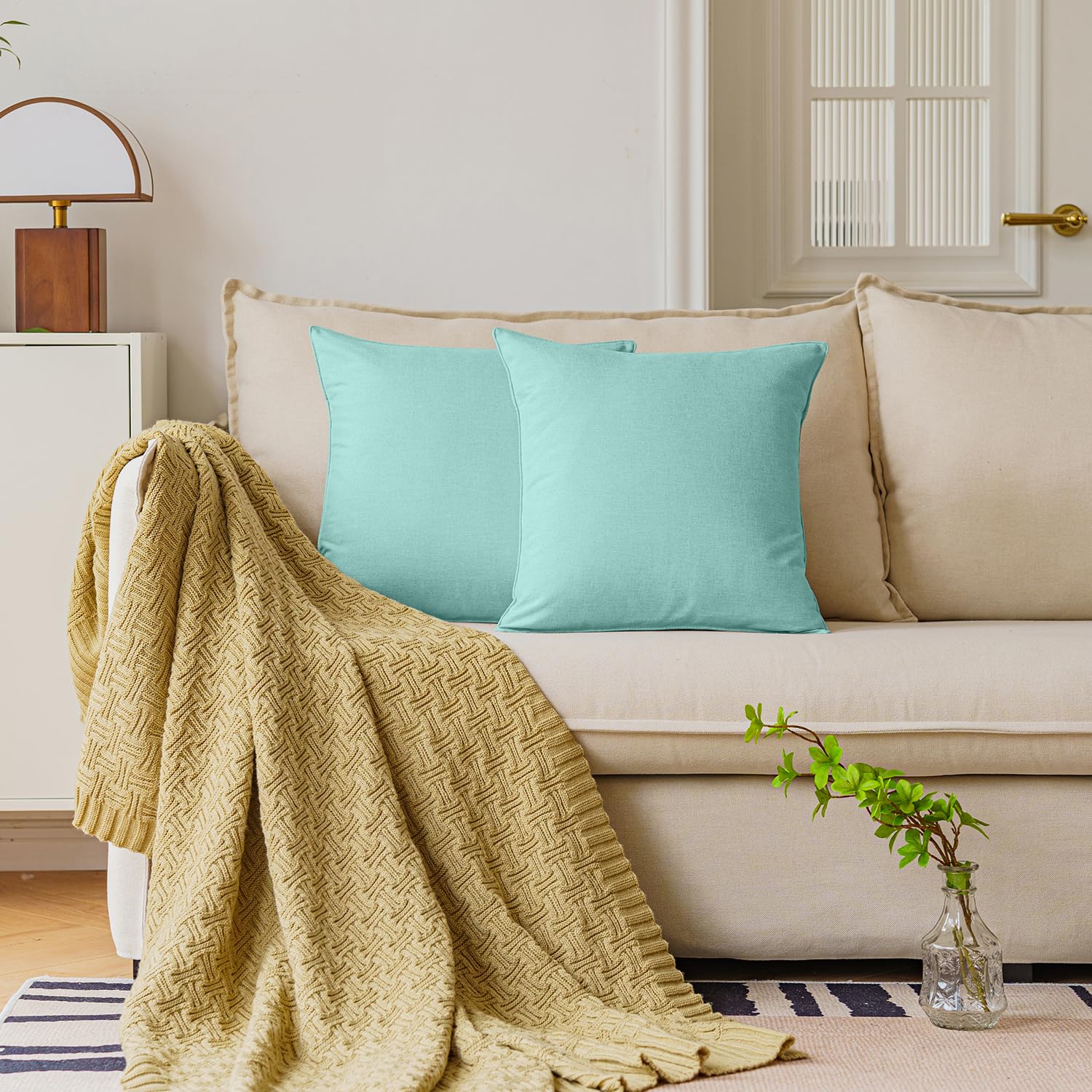 NiNi ALL Outdoor Waterproof Throw Pillow Covers Set of 2 Decorative Farmhouse Garden Pillowcase Solid Cushion Cases for Patio Tent Couch 18x18 inch Lake Blue