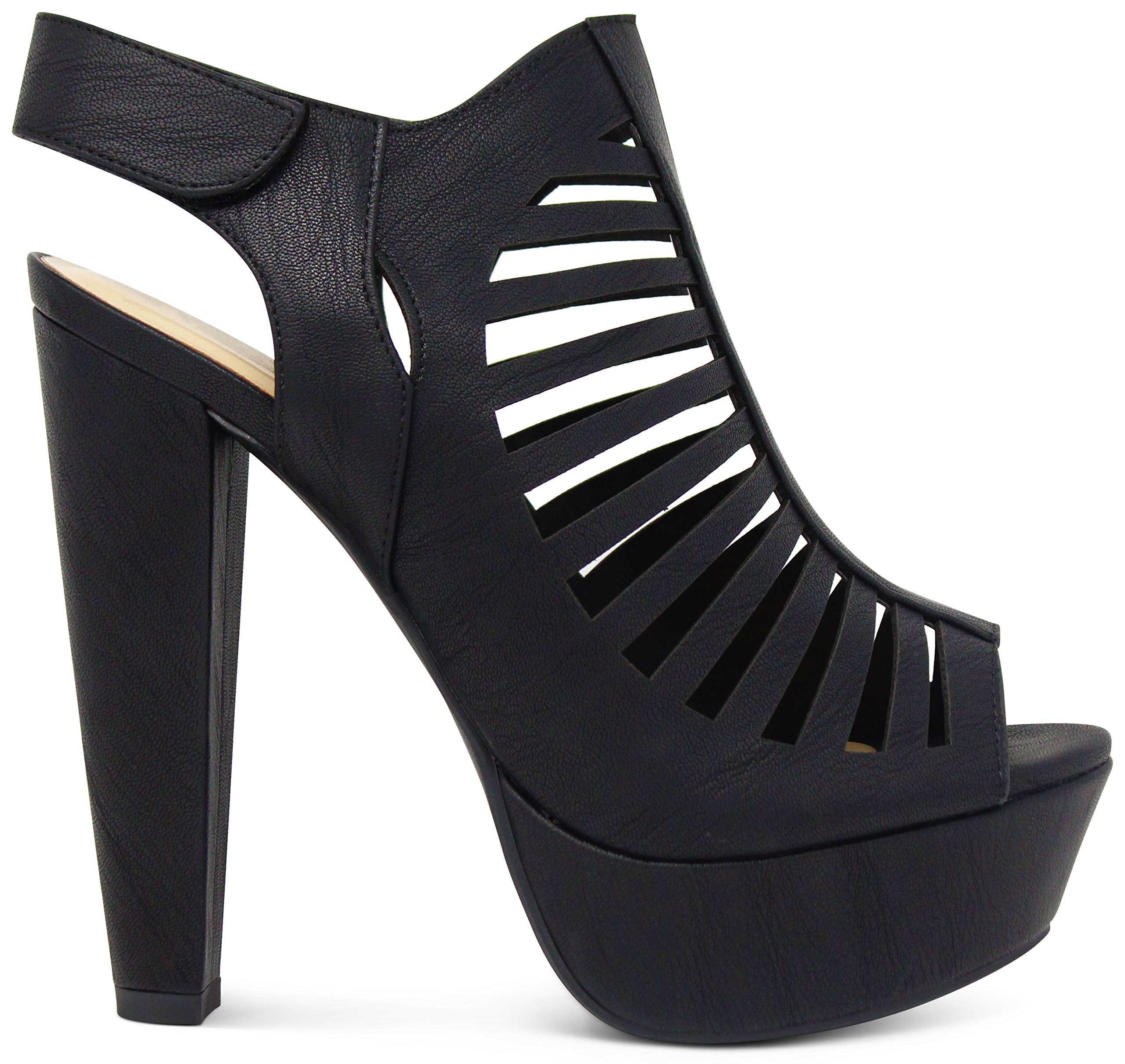 MARCOREPUBLICMilan Peep Toe Slingback Ankle Strap Cut Out Platform Chunky Stacked Heels Sandals Pumps