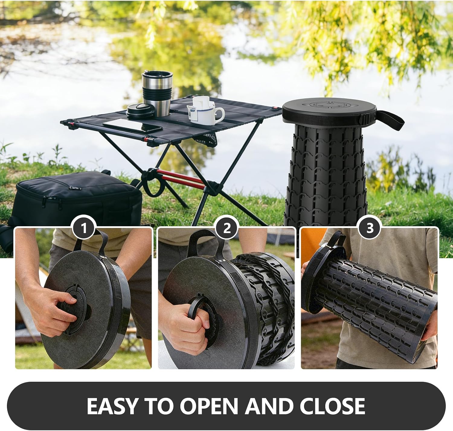 2026 Version Portable Telescoping Stool, Heavy Duty 1000 lbs Capacity Adjustable Height Collapsible Stool with 32cm(12.6in) Large Seat, Dual Springs&Auto Locking, for Adults Elderly Teens