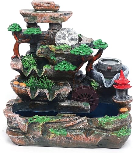 Vista 20 de Indoor Waterfall Fountain Tabletop Fountains with LED Lights,with Rolling Ball Atomizer,Lighted Illuminated Waterfall Indoor Small Rockery Desktop