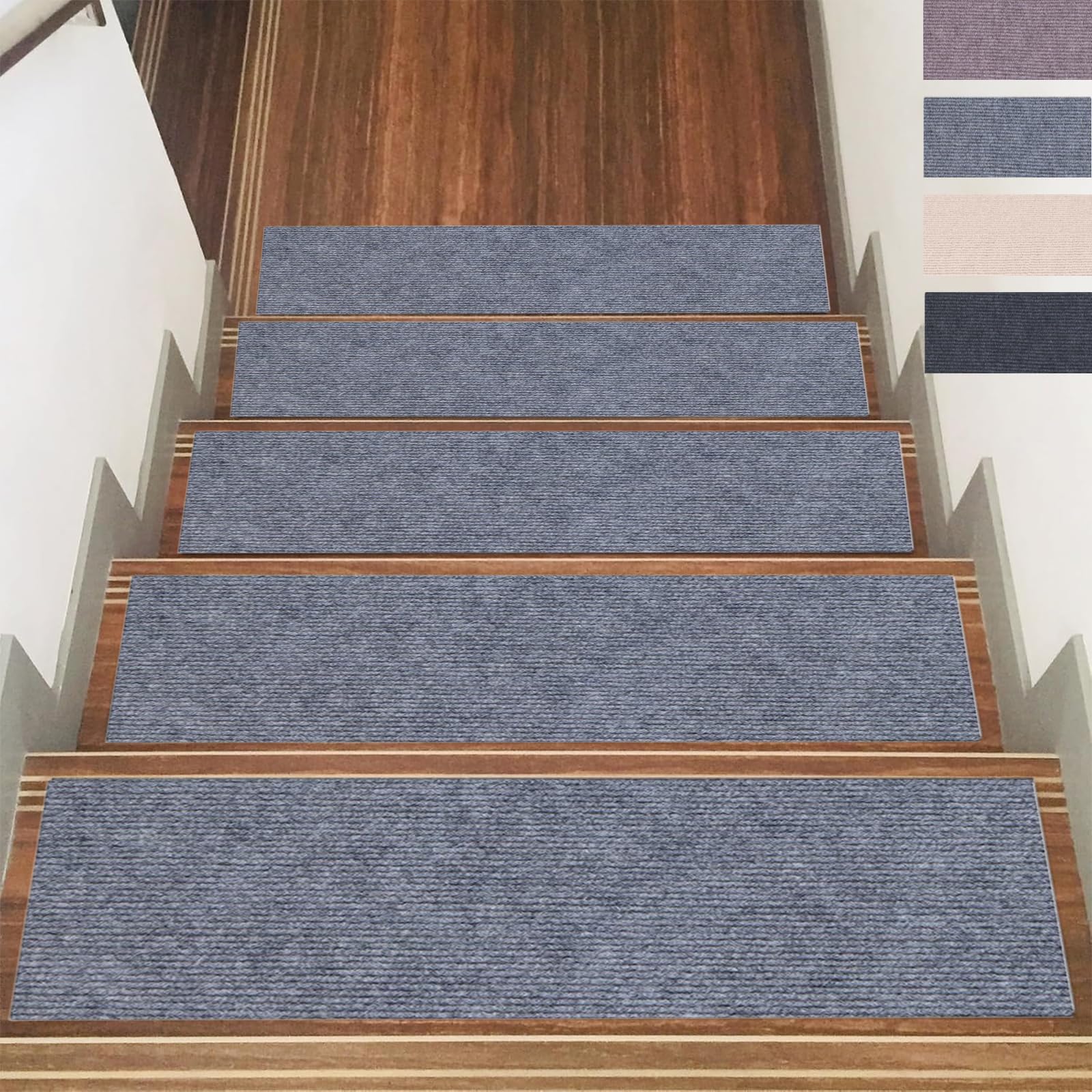 Alfombras para escaleras de 23 x 90 cm en poliéster con reverso TPE antideslizante 1