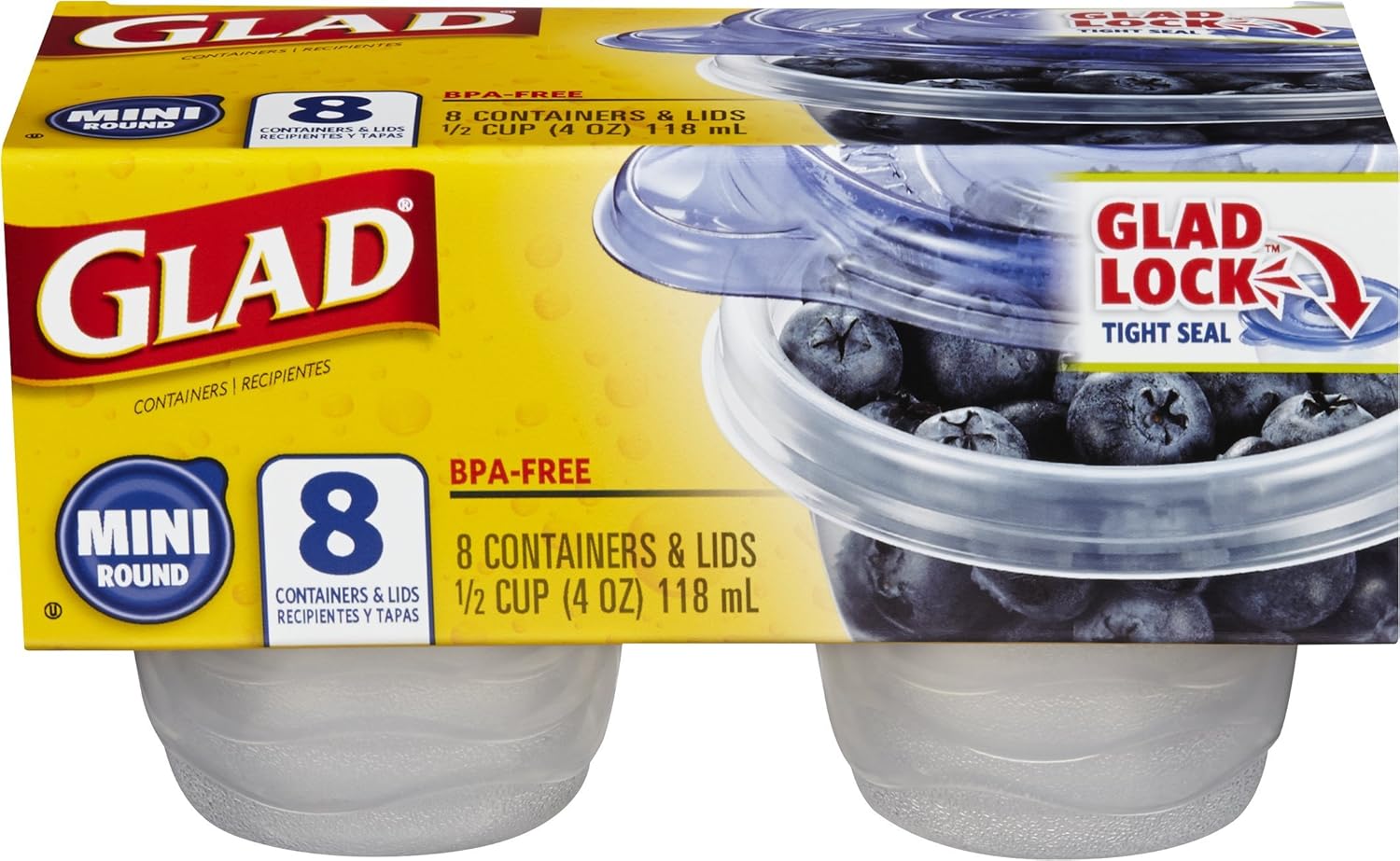 Glad Food Storage Containers - Mini Round Containers - 4 Ounce - 8 Count (Pack of 12)