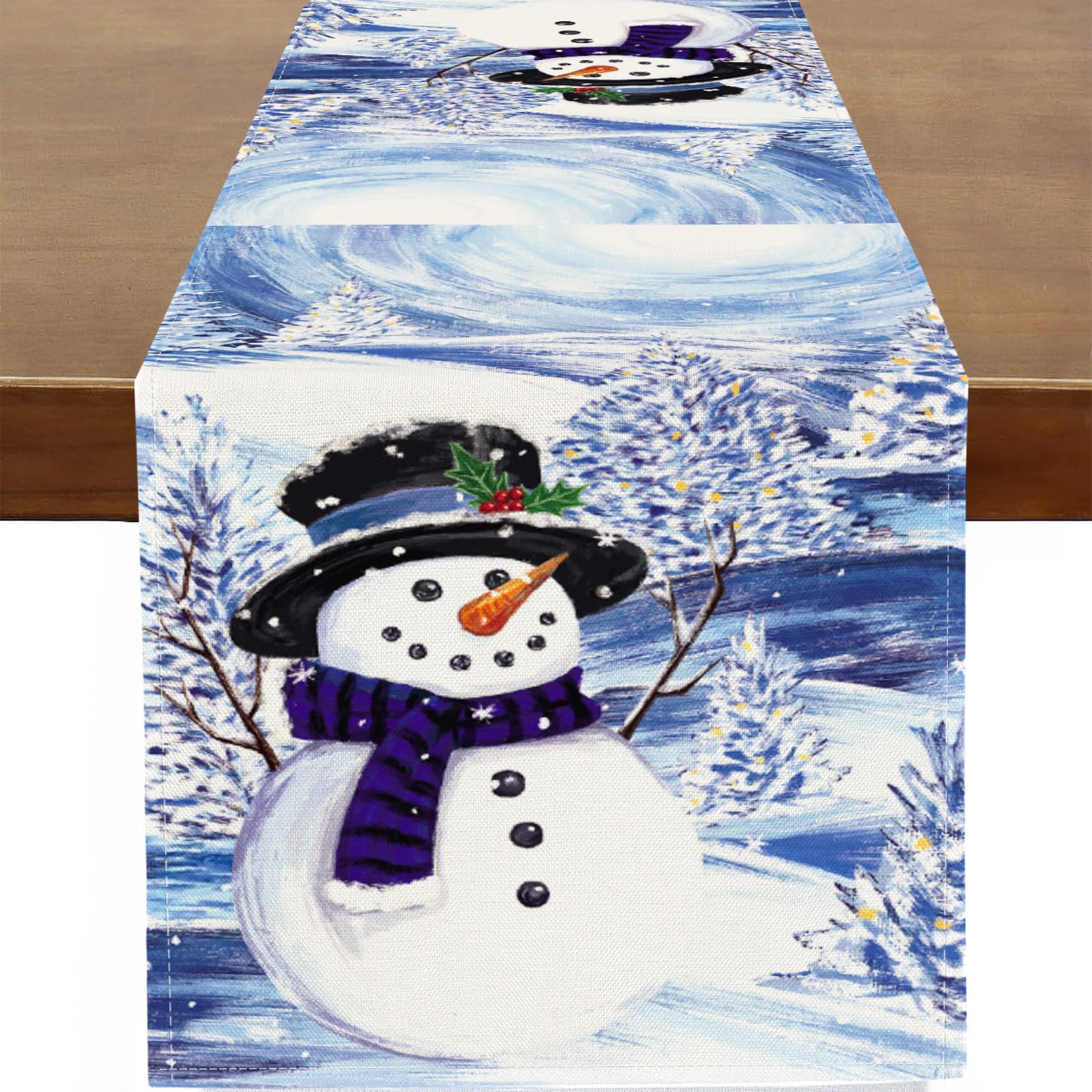 BaccessorWinter Snowman Blue Table Runner Snowflake Starry Sky Table Runners Christmas Kitchen Dinning Xmas Table Center Decoration for Holiday Farmhouse Home Party Indoor Outdoor 13x108 Inch