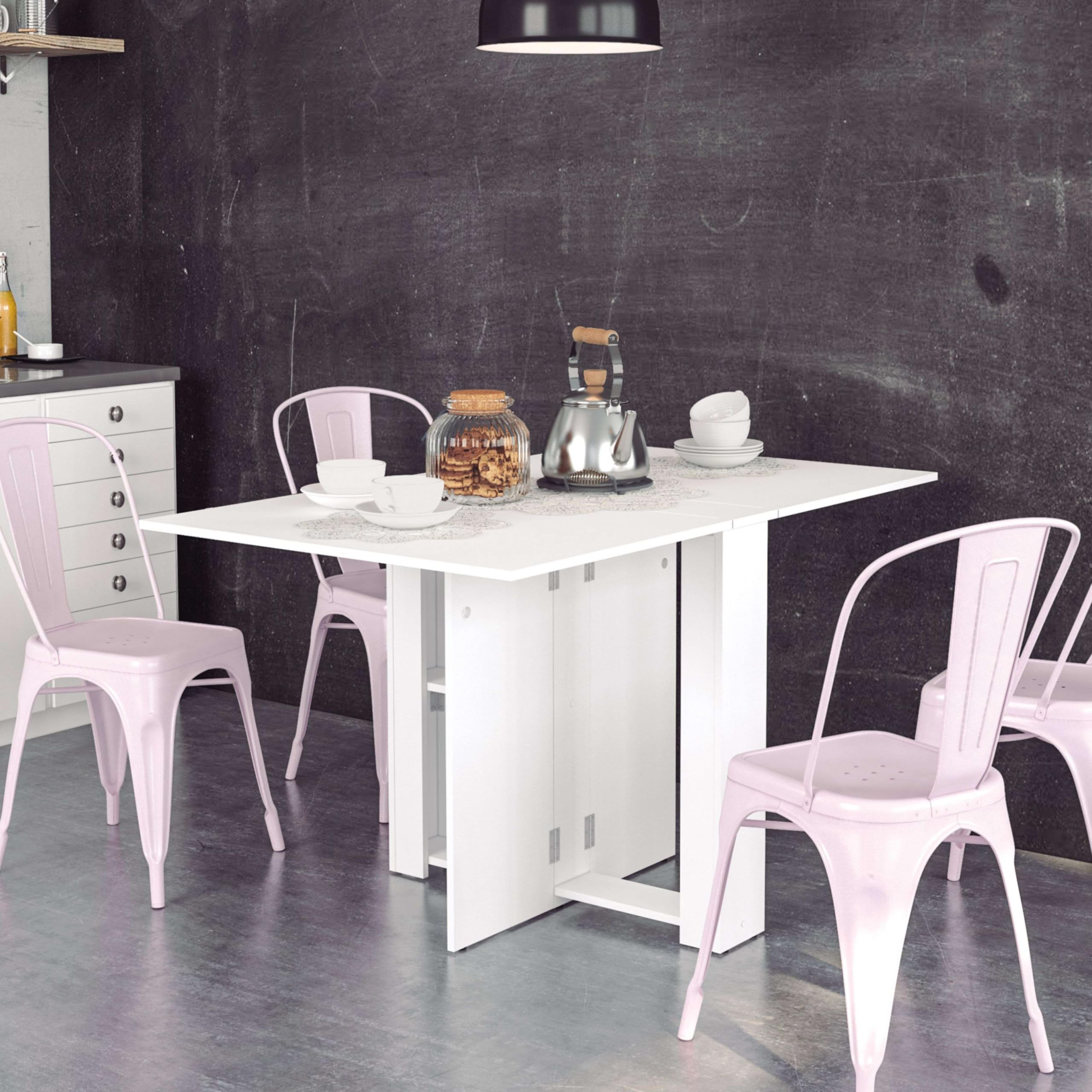 Suarez Swing Mesa Cocina Melamina abatible Plegable Color Blanco 18-135x75x80 cm