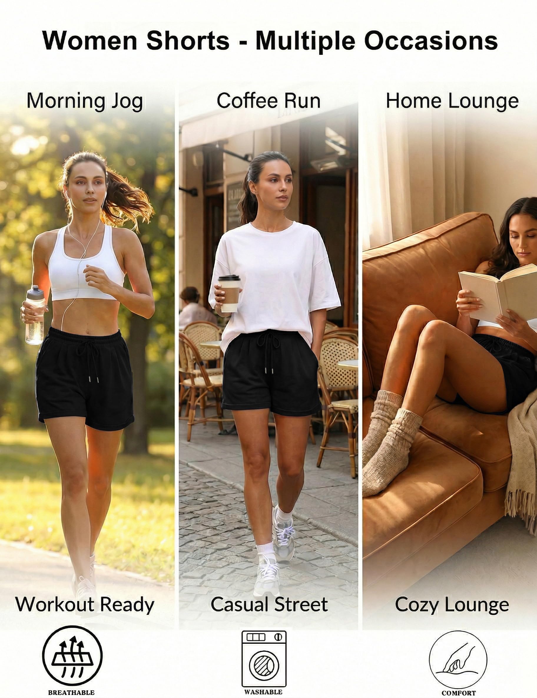 Litherday Pantalones Cortos Mujer Verano Algodón Shorts Deportivos con Dobladillo Cintura Alta con Cordón Pantalón Casual Cómodo para Fitness Yoga Correr Casa S-XXL