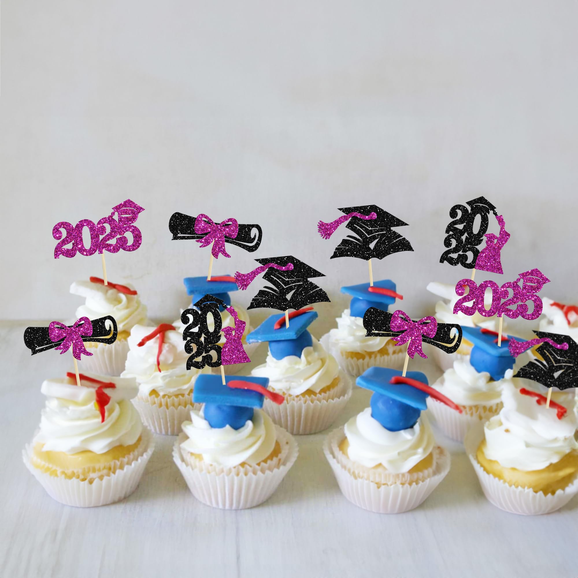 Gyufise 36Pcs 2026 Graduation Theme Cupcake Toppers Glitter 2026 Graduation Cap Diploma Cupcake Picks Congrats Grad 2026 Cake Decorations for 2026 Graduation Theme Party Decorations Supplies Purple - Image 4