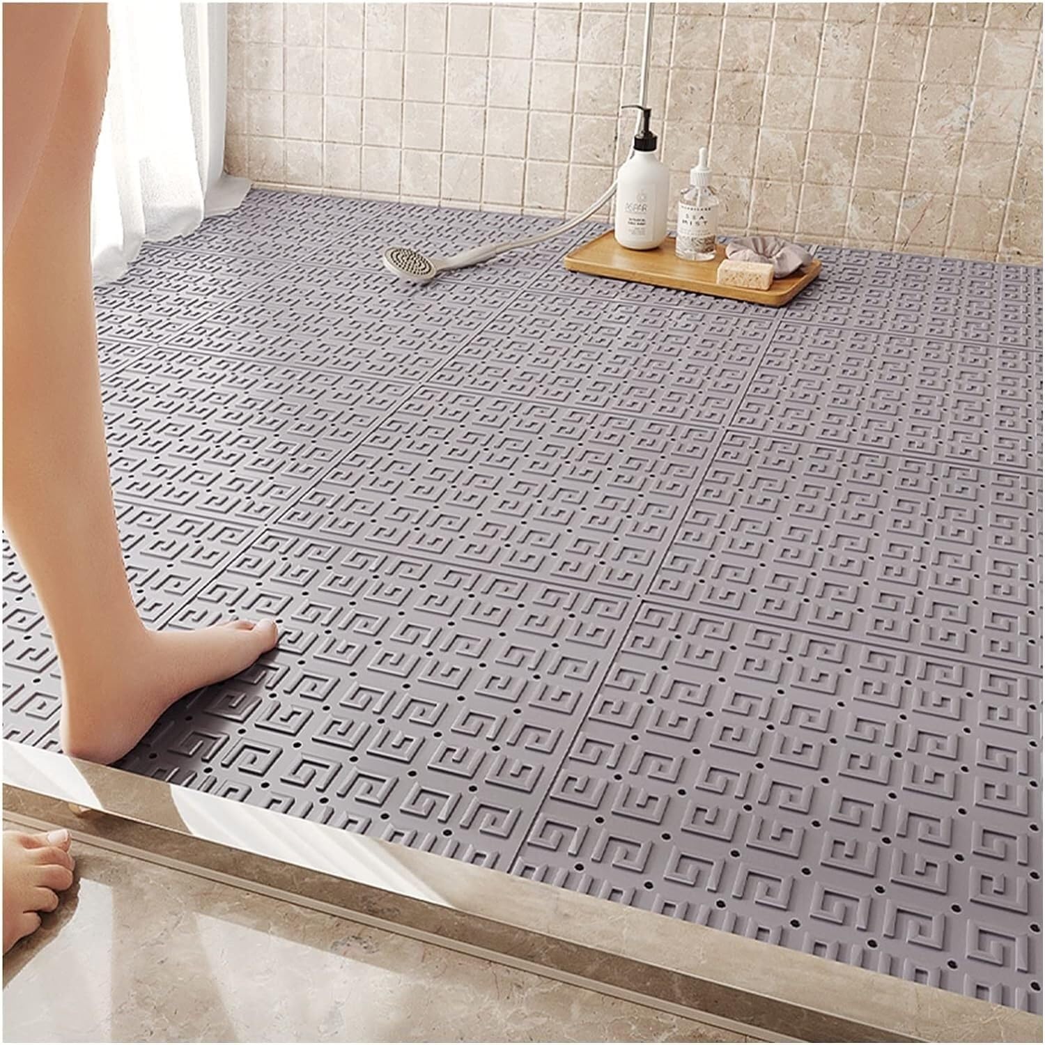 Alfombrillas Antideslizantes de PVC Estera Antideslizante de Drenaje, Estera de baño Multiusos for Empalme de área húmeda, Estera de Suelo de TPE Alfombrilla Antideslizante(Grigio,20pcs)