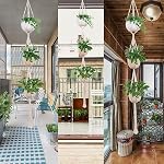 ELANE 2PCS 3-Tier 70" Macrame Plant Hangers Basket Plant Hanger Indoor Outdoor Hanging Plant Holder for Stand Flower Pots Decorations