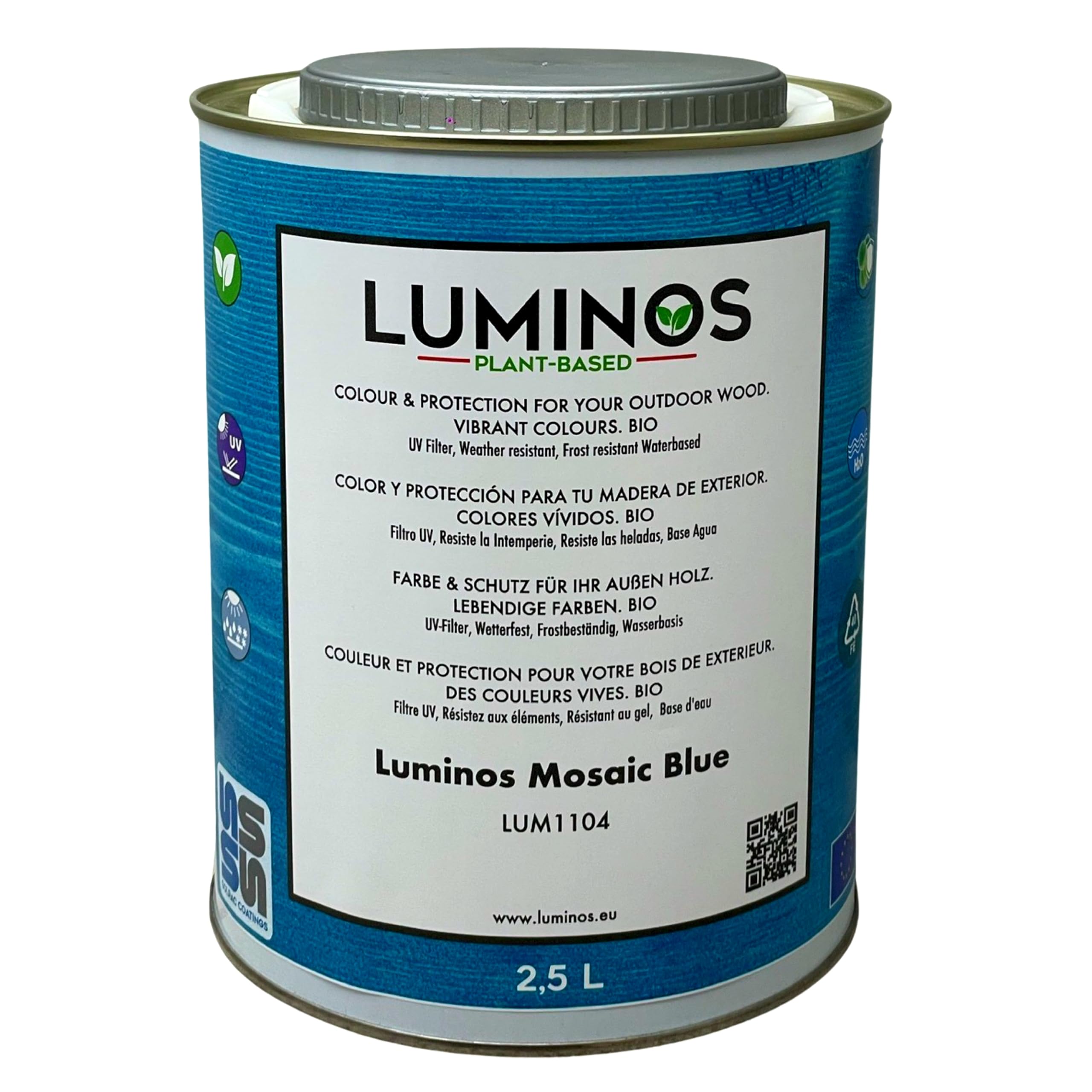 Luminos LUM1104 - Mosaic Blue - Water-Based Wood Stain Protector BIO - Blue 2,5L