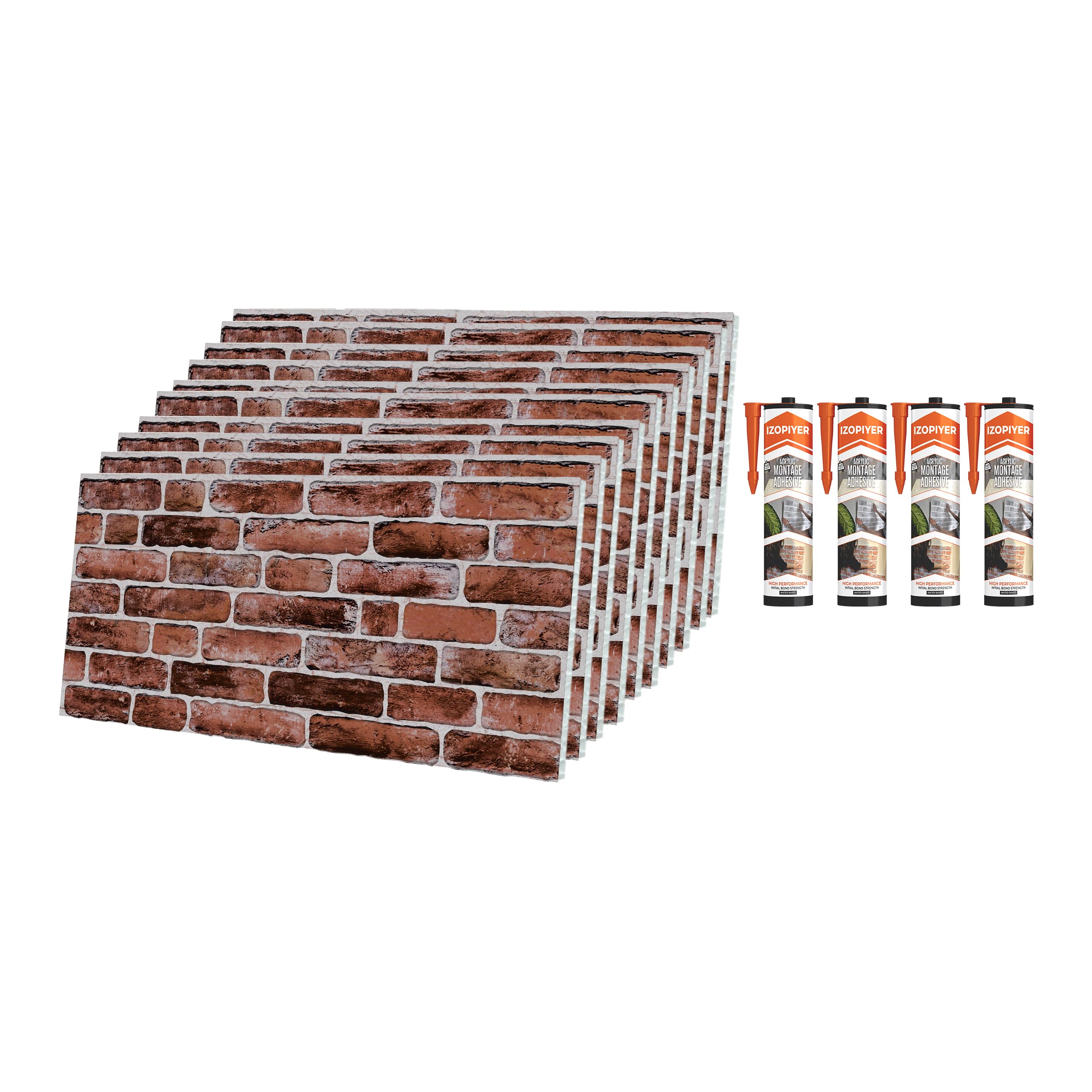 IZODEKOR Brick Effect 3D Wall Panels - Cladding with Adhesive Sealant, Stone Look, Styrofoam Facing for Living Room, Kitchen | Honey Coffee (10 x Pieces of Panels & 4 x Adhesive Sealant Included)
