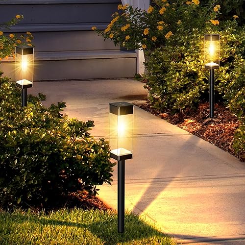 Miniatura 6 de Paquete de 8 luces solares para caminos al aire libre, luces solares impermeables para exteriores, luces LED solares para jardín con bombilla de