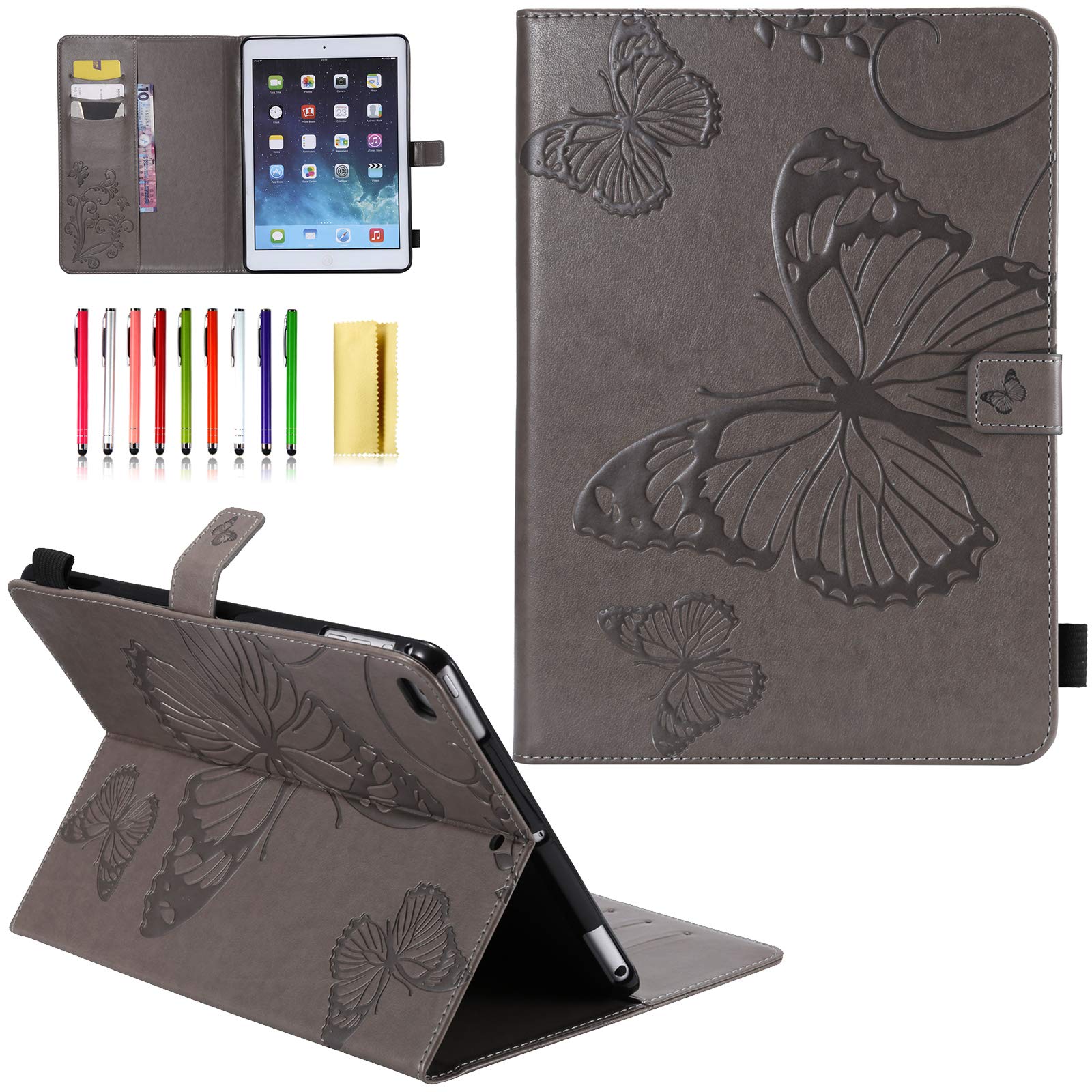 UUCOVERS for iPad 6th/5th Generation 9.7" Case 2018/2017, for iPad Air 2/Air 1 with Stand/Pencil Holder/Pocket [Auto Wake/Sleep] Embossed Smart Cover