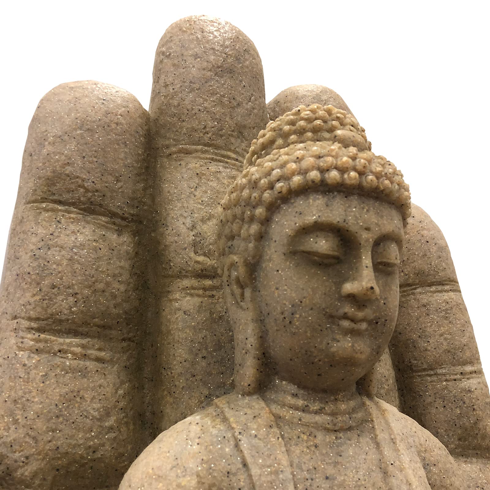 Brunnen Buddha Calm Sandstein-Optik Polyresin Pumpe LED Deko-Wasserbrunnen Garten Terrasse Zimmer Wasserspiel In- und Outdoor