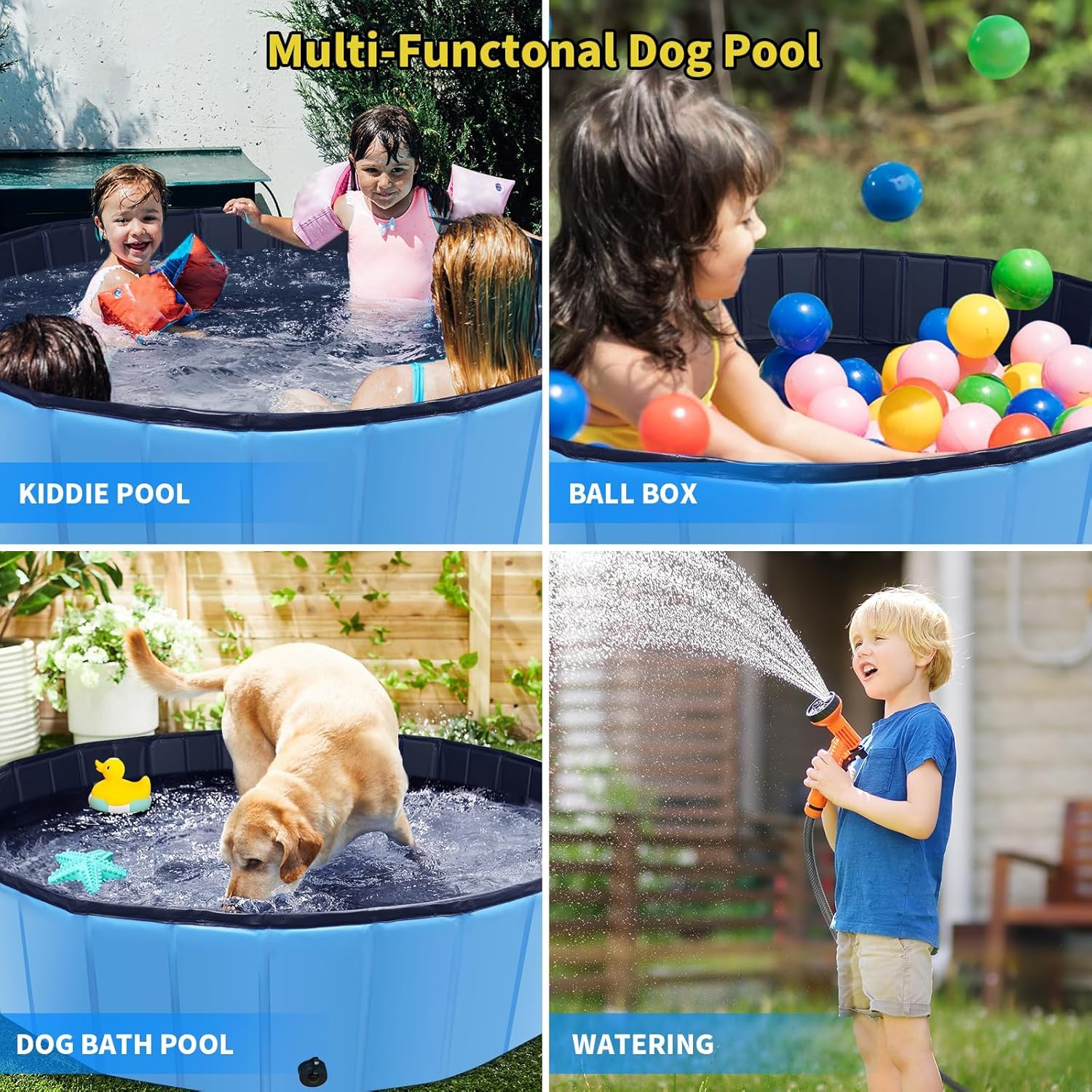 Hundepool Faltbar, Anti-Rutsch Planschbecken für Hunde & Katzen, Robuste Hundebadewanne aus 3-lagigem PVC & MDF, Wasserdichter Schwimmpool mit Abfluss für Garten Bad (100x30cm)