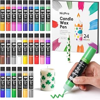 Nicpro Candle Wax Pen, 24 Colors 3D Candle Paint Include Glitter Silver Gold, Safe DIY Candle Making & Painting Kit, Dry Fast Vibrant Colors Wax Paint for Birthday Holidays Wedding Party (1 oz, 30 ml)