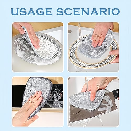 Miniatura 7 de Trapos multiusos de alambre para lavar platos en seco y húmedo, reutilizable y mejorado de lana de acero de 2 capas, trapos multifuncionales para