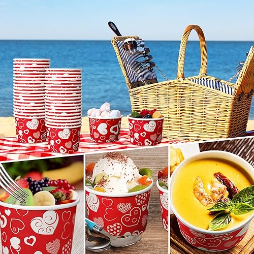 Miniatura 7 de 100 vasos de papel desechables de 9 onzas para el día de San Valentín, vasos de papel desechables para el día de San Valentín, vasos de corazón para